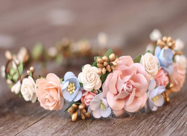 Coral and Pink Flower Crown Circlet Photography Prop Headpiece